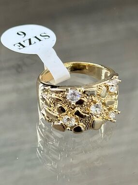 Gold Filled Textured Pavé Crystal Wide Band Ring